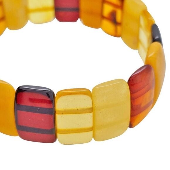 Genuine Multi Colored Baltic Amber Section Beaded Stretch Bracelet Natural New - Picture 2 of 3